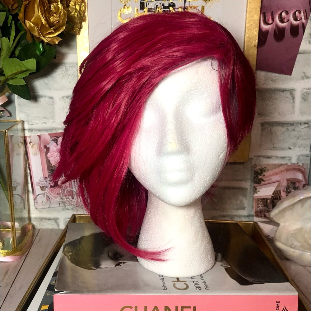 Deep Dark Rose Short Cosplay High-Quality Synthetic Fiber Asymmetrical Wig